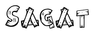 The image contains the name Sagat written in a decorative, stylized font with a hand-drawn appearance. The lines are made up of what appears to be planks of wood, which are nailed together