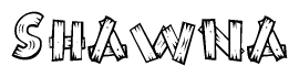The image contains the name Shawna written in a decorative, stylized font with a hand-drawn appearance. The lines are made up of what appears to be planks of wood, which are nailed together