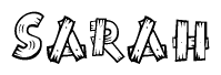 The clipart image shows the name Sarah stylized to look as if it has been constructed out of wooden planks or logs. Each letter is designed to resemble pieces of wood.