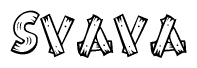 The image contains the name Svava written in a decorative, stylized font with a hand-drawn appearance. The lines are made up of what appears to be planks of wood, which are nailed together