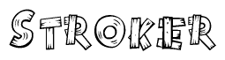 The image contains the name Stroker written in a decorative, stylized font with a hand-drawn appearance. The lines are made up of what appears to be planks of wood, which are nailed together