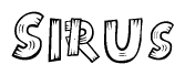 The clipart image shows the name Sirus stylized to look like it is constructed out of separate wooden planks or boards, with each letter having wood grain and plank-like details.