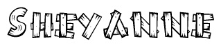 The image contains the name Sheyanne written in a decorative, stylized font with a hand-drawn appearance. The lines are made up of what appears to be planks of wood, which are nailed together