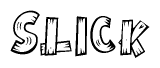 The clipart image shows the name Slick stylized to look as if it has been constructed out of wooden planks or logs. Each letter is designed to resemble pieces of wood.