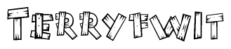 The image contains the name Terryfwit written in a decorative, stylized font with a hand-drawn appearance. The lines are made up of what appears to be planks of wood, which are nailed together