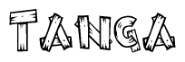 The image contains the name Tanga written in a decorative, stylized font with a hand-drawn appearance. The lines are made up of what appears to be planks of wood, which are nailed together