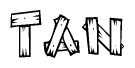 The image contains the name Tan written in a decorative, stylized font with a hand-drawn appearance. The lines are made up of what appears to be planks of wood, which are nailed together