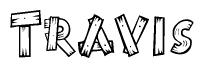 The clipart image shows the name Travis stylized to look like it is constructed out of separate wooden planks or boards, with each letter having wood grain and plank-like details.