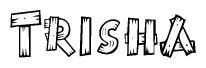 The image contains the name Trisha written in a decorative, stylized font with a hand-drawn appearance. The lines are made up of what appears to be planks of wood, which are nailed together