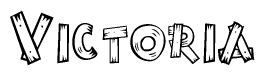 The clipart image shows the name Victoria stylized to look as if it has been constructed out of wooden planks or logs. Each letter is designed to resemble pieces of wood.