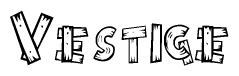 The clipart image shows the name Vestige stylized to look like it is constructed out of separate wooden planks or boards, with each letter having wood grain and plank-like details.