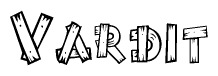 The clipart image shows the name Vardit stylized to look as if it has been constructed out of wooden planks or logs. Each letter is designed to resemble pieces of wood.