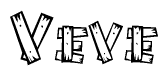 The image contains the name Veve written in a decorative, stylized font with a hand-drawn appearance. The lines are made up of what appears to be planks of wood, which are nailed together