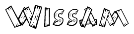 The image contains the name Wissam written in a decorative, stylized font with a hand-drawn appearance. The lines are made up of what appears to be planks of wood, which are nailed together