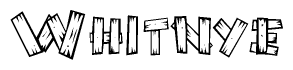 The image contains the name Whitnye written in a decorative, stylized font with a hand-drawn appearance. The lines are made up of what appears to be planks of wood, which are nailed together