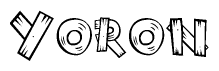 The image contains the name Yoron written in a decorative, stylized font with a hand-drawn appearance. The lines are made up of what appears to be planks of wood, which are nailed together