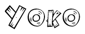 The image contains the name Yoko written in a decorative, stylized font with a hand-drawn appearance. The lines are made up of what appears to be planks of wood, which are nailed together
