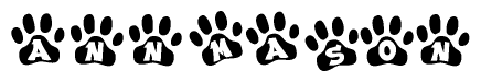 The image shows a series of animal paw prints arranged horizontally. Within each paw print, there's a letter; together they spell Annmason