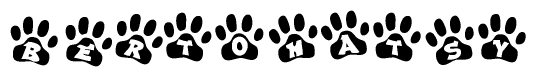 The image shows a row of animal paw prints, each containing a letter. The letters spell out the word Bertohatsy within the paw prints.