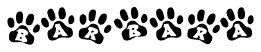 The image shows a series of animal paw prints arranged horizontally. Within each paw print, there's a letter; together they spell Barbara