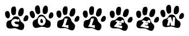 The image shows a row of animal paw prints, each containing a letter. The letters spell out the word Colleen within the paw prints.