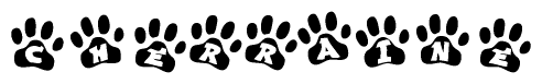 The image shows a series of animal paw prints arranged horizontally. Within each paw print, there's a letter; together they spell Cherraine