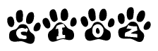 The image shows a row of animal paw prints, each containing a letter. The letters spell out the word Cioz within the paw prints.