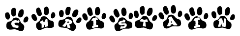 The image shows a row of animal paw prints, each containing a letter. The letters spell out the word Christain within the paw prints.