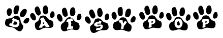 The image shows a series of animal paw prints arranged horizontally. Within each paw print, there's a letter; together they spell Daisypop