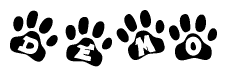 The image shows a row of animal paw prints, each containing a letter. The letters spell out the word Demo within the paw prints.