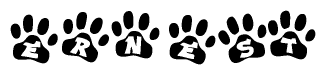 The image shows a series of animal paw prints arranged horizontally. Within each paw print, there's a letter; together they spell Ernest