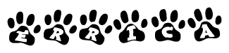 The image shows a row of animal paw prints, each containing a letter. The letters spell out the word Errica within the paw prints.