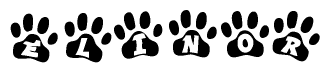 The image shows a row of animal paw prints, each containing a letter. The letters spell out the word Elinor within the paw prints.
