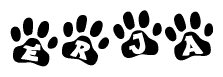 The image shows a series of animal paw prints arranged horizontally. Within each paw print, there's a letter; together they spell Erja