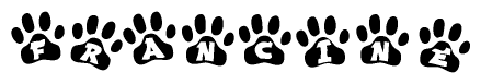 The image shows a series of animal paw prints arranged horizontally. Within each paw print, there's a letter; together they spell Francine