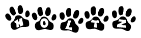 The image shows a row of animal paw prints, each containing a letter. The letters spell out the word Holtz within the paw prints.