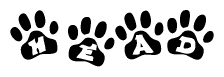The image shows a series of animal paw prints arranged horizontally. Within each paw print, there's a letter; together they spell Head