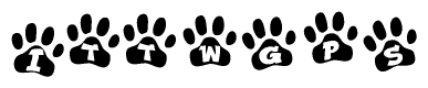 The image shows a row of animal paw prints, each containing a letter. The letters spell out the word Ittwgps within the paw prints.