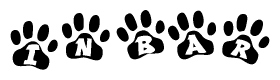 The image shows a series of animal paw prints arranged horizontally. Within each paw print, there's a letter; together they spell Inbar