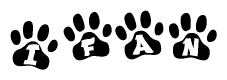 The image shows a row of animal paw prints, each containing a letter. The letters spell out the word Ifan within the paw prints.
