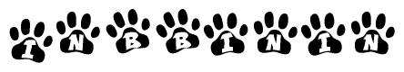 The image shows a series of animal paw prints arranged in a horizontal line. Each paw print contains a letter, and together they spell out the word Inbbinin.
