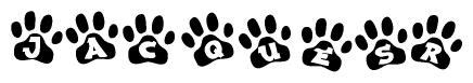 The image shows a row of animal paw prints, each containing a letter. The letters spell out the word Jacquesr within the paw prints.