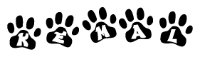 The image shows a series of animal paw prints arranged horizontally. Within each paw print, there's a letter; together they spell Kemal