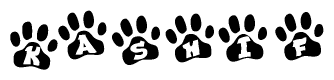 The image shows a row of animal paw prints, each containing a letter. The letters spell out the word Kashif within the paw prints.