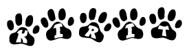 The image shows a series of animal paw prints arranged in a horizontal line. Each paw print contains a letter, and together they spell out the word Kirit.