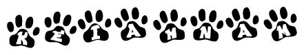The image shows a series of animal paw prints arranged horizontally. Within each paw print, there's a letter; together they spell Keiahnam