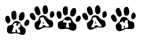 The image shows a series of animal paw prints arranged horizontally. Within each paw print, there's a letter; together they spell Katah