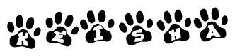The image shows a row of animal paw prints, each containing a letter. The letters spell out the word Keisha within the paw prints.