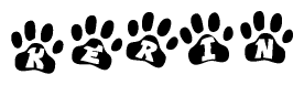 The image shows a row of animal paw prints, each containing a letter. The letters spell out the word Kerin within the paw prints.