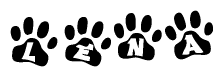 The image shows a series of animal paw prints arranged horizontally. Within each paw print, there's a letter; together they spell Lena